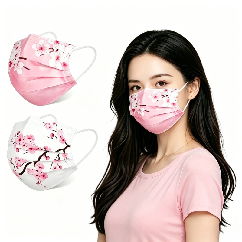 Cloth Face Mask Washable - 女性用花柄スタープリントフェイスマスク10枚、3層構造の通気性のある再利用可能な布製マスク、洗える柔らかい不織布、伸縮性あり
