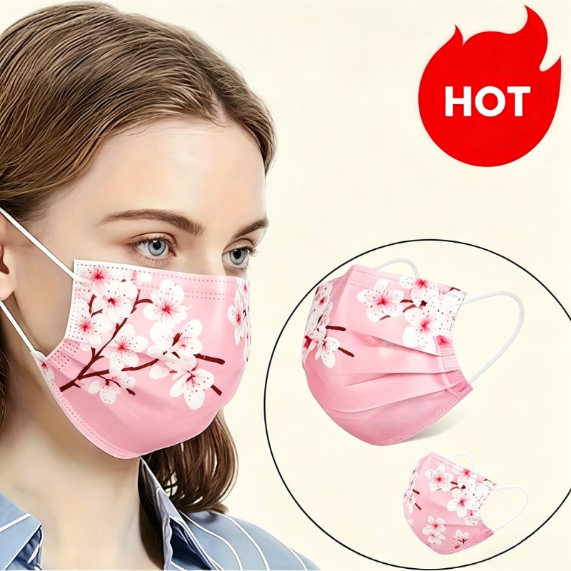 女性用花柄スタープリントフェイスマスク10枚、3層構造の通気 - Cloth Face Mask Washable のレビューと価格